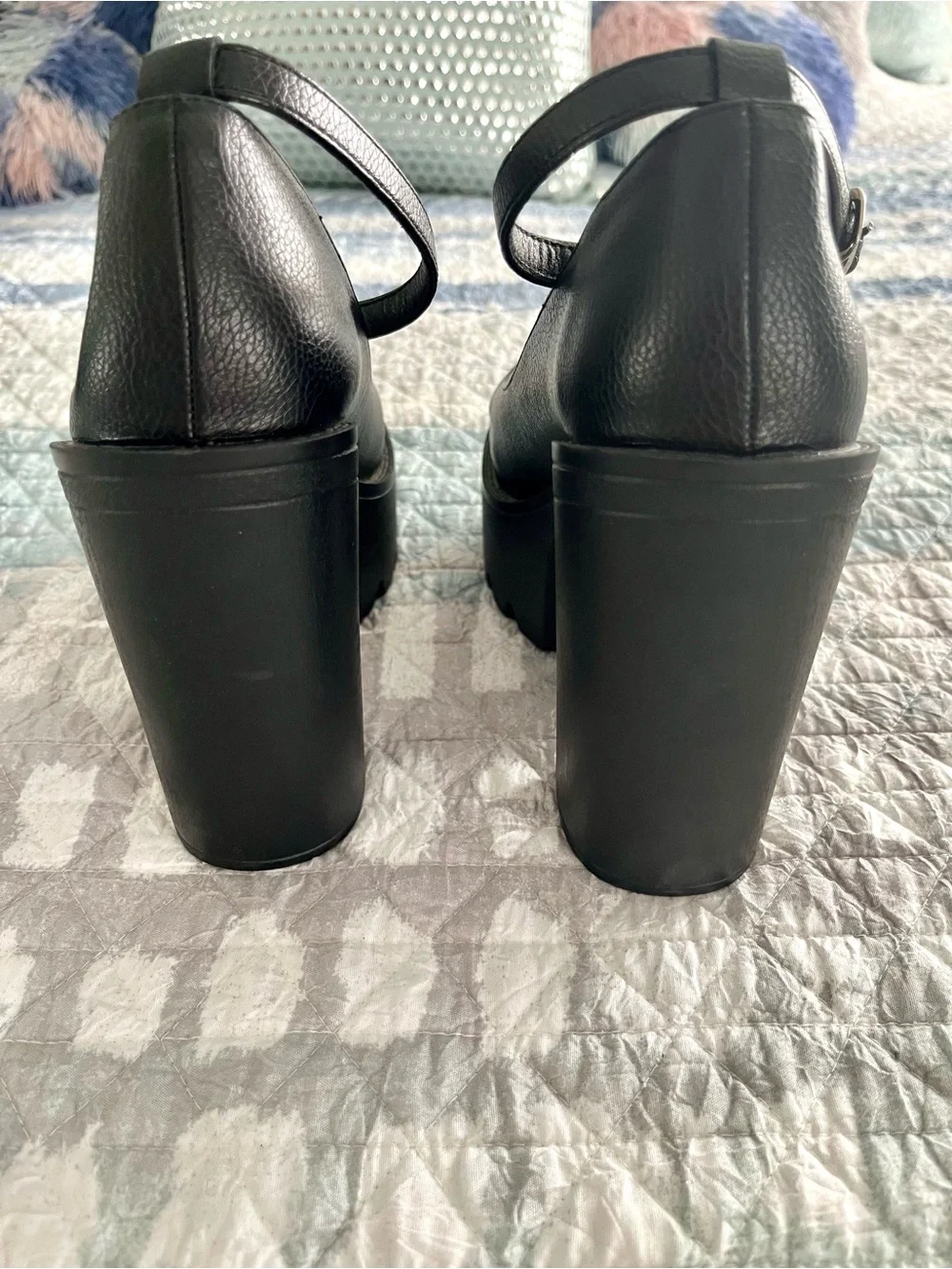 Black Chunky Platform Mary Jane Heels with Ankle Strap 10101